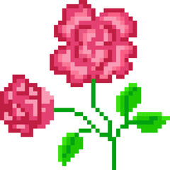 Obraz premium Rose Bloom Pixel Art Stem