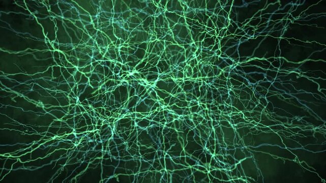 Video of a GREEN neural network from a nervous system or from AI machine language inspired by the human brain, alpha channel transparency, vertical orientation, 4k 24p