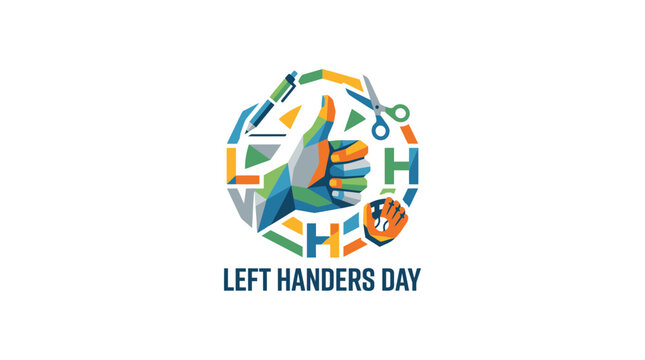 International Left Handers Day Graphic with Colorful Geometric Thumbs Up Symbol