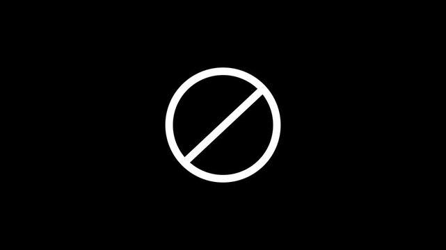 Red color neon ban or no entry icon animation .Warning or no entry forbidden circle .4k video