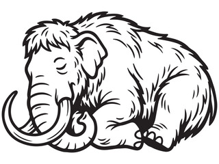 Fototapeta premium Mammoth Silhouette Line Art Bold Outline Ocean Marine Animal Vector Illustration