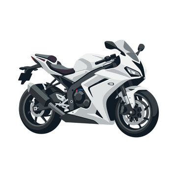 A sleek white sport motorcycle is shown in a dynamic pose