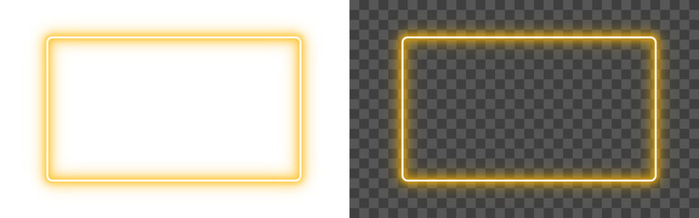 Yellow neon glow rectangle frame isolated on PNG transparent background. Futuristic light glowing shining rectangular outline border for banners, modern designs, video and web. Vector illustration. © LionStudio