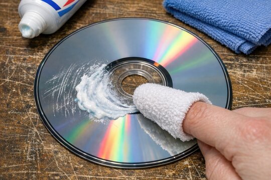 A person cleaning a compact disc with a rag, a straightforward process