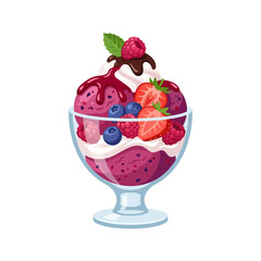 A berry sundae in a glass bowl, crowned with chocolate © arina