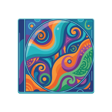 Colorful abstract swirl pattern on a square compact disc case
