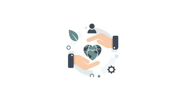 Hands holding a green globe with technology and nature elements around