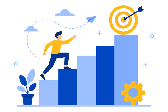 Business Growth Career Development Achievement and Step to Success Vector Illustration