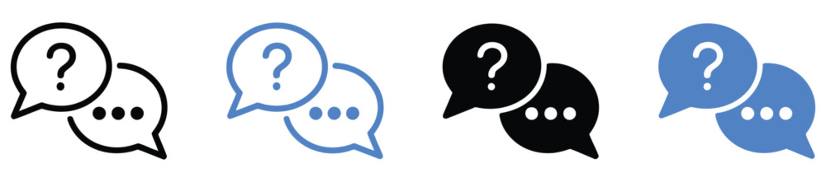 FAQ Icon with Paired Speech Bubbles, Question Mark and Ellipsis for Help Center, Customer Support, Messaging Interface and Inquiry Communication, Vector Designs