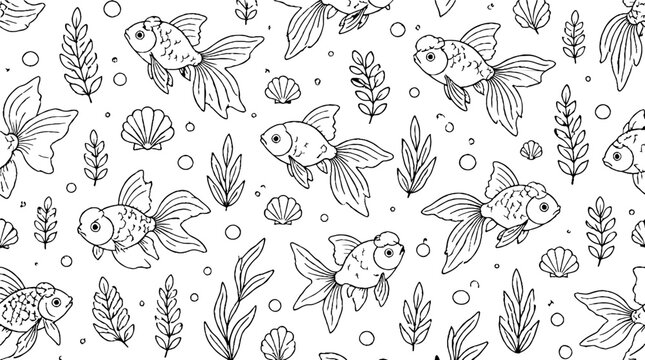Colorful fish and seaweed pattern illustration.