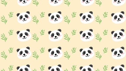 Seamless pattern with cute panda faces. Smilling panda Face seamless background. Kawaii panda pattern background. Cute Baby Panda Faces Repeating Background. Cute Baby Animal Illustration Background © Stock Arza