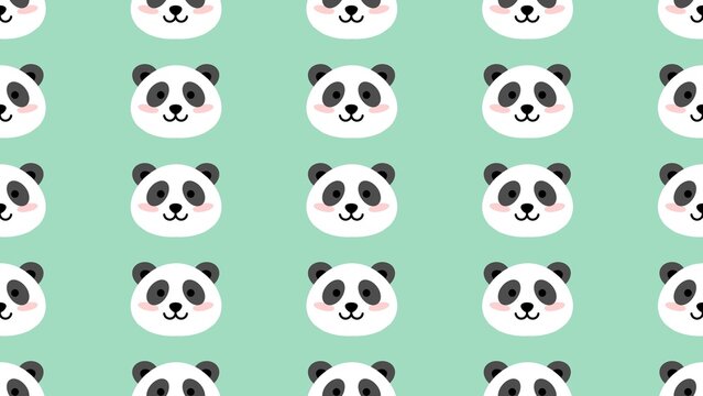 Seamless pattern with cute panda faces. Smilling panda Face seamless background. Kawaii panda pattern background. Cute Baby Panda Faces Repeating Background. Cute Baby Animal Illustration Background