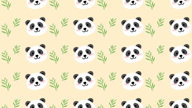 Seamless pattern with cute panda faces. Smilling panda Face seamless background. Kawaii panda pattern background. Cute Baby Panda Faces Repeating Background. Cute Baby Animal Illustration Background