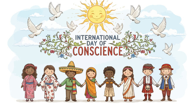 International day of conscience children illustration