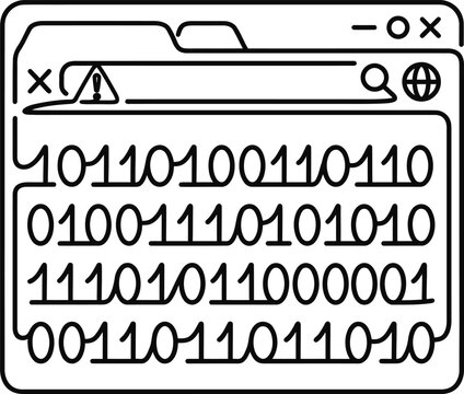 Abstract illustration of a browser window displaying binary code lines.