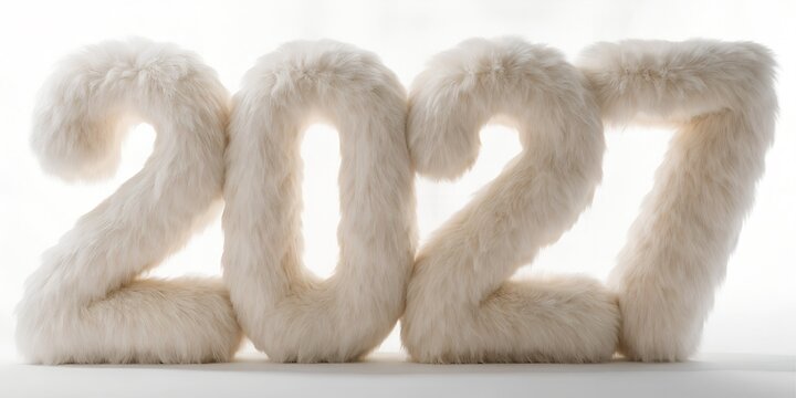 Three dimensional white fluffy texture 2027 year numbers isolated on white background with calendar creative background celebration greeting minimalist decorative isolated template