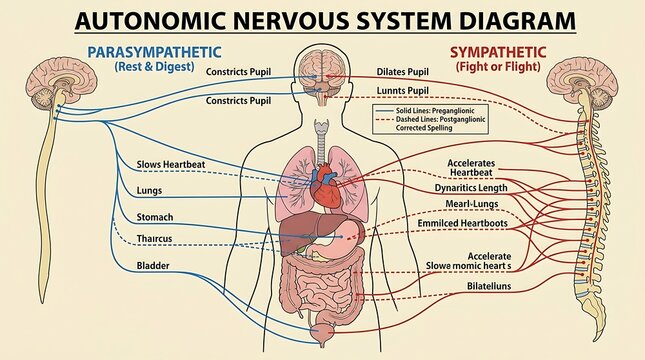 Autonomic nervous system diagram showing sympathetic and parasympathetic