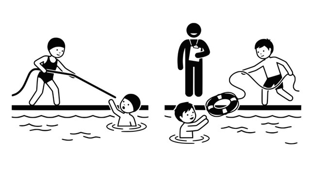 Lifeguard training, water safety, rescue techniques illustration