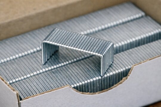 A box of staples sits on top of a table, ready for use