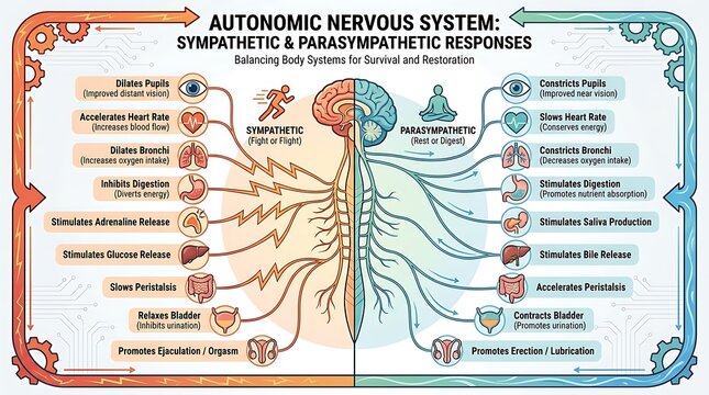Educational infographic of autonomic nervous system sympathetic