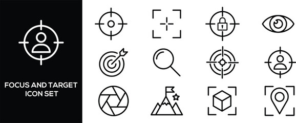 Fototapeta premium Focus Target Goal Achievement and Precision Line Icon Set