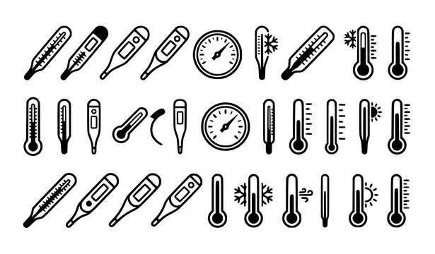 Thermometer icons set with various temperature measurement tools