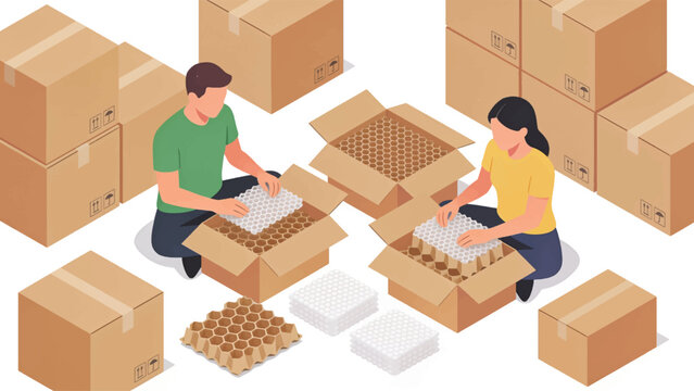 Young couple moving into new home carrying cardboard boxes smiling while packing and unpacking belongings in house relocation concept man and woman