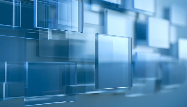 Abstract blue glass floaters for a tech backdrop. Cloud computing themes, IT corporate site designs, or futuristic user interfaces for app layout concepts. 3D visualization