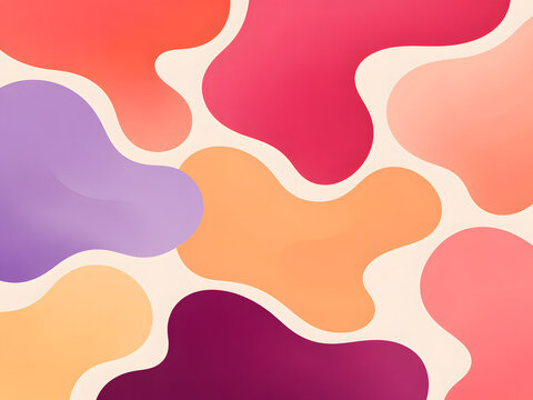 Vibrant abstract fluid shapes in warm colors including pink purple and orange blobs with organic wavy edges for modern minimal art background design