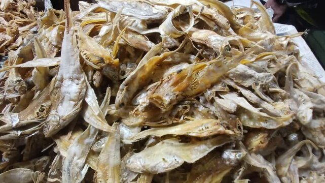 Closeup view of dried fish.