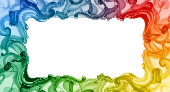Ink clouds form a vibrant rainbow border around a central white rectangular space for custom text.