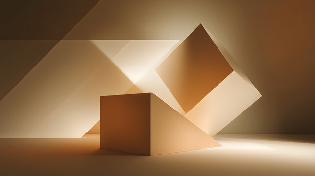 minimal geometric shapes soft shadows, abstract background made of golden cubes