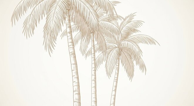 Three palm trees illustrated in a vintage engraving style on cream background