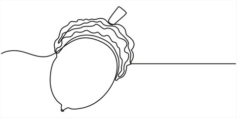 Continuous one line drawing of acorn. Single line illustration of acorn seed. Autumn, forest concept. Editable outline.  © SREEPOLOK