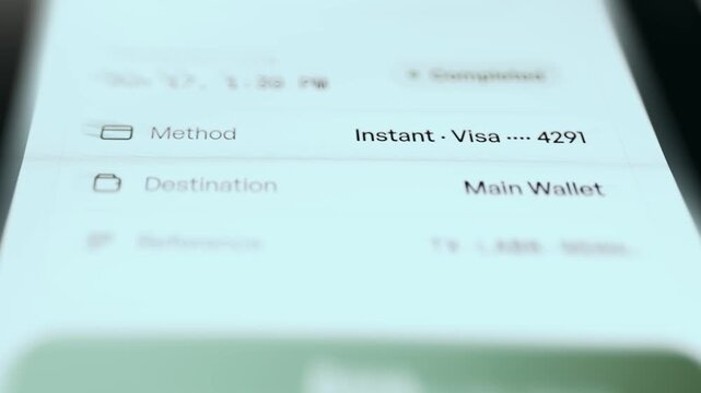 Financial transaction page showing a payment method and destination