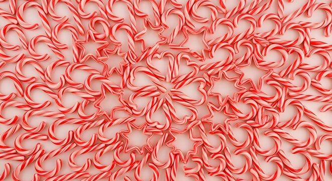 Candy canes arranged in a precise geometric pattern cover the entire surface to create a festive texture.