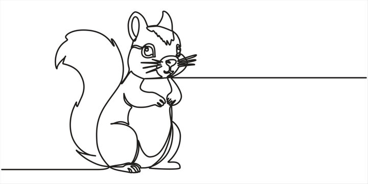 Squirrel continuous one line drawing, single line art element, minimalist sketch line vector illustration. 