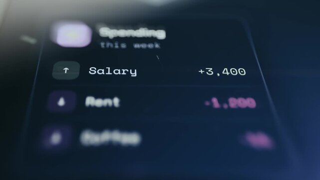 Financial summary titled Spending This Week highlighting a salary deposit and rent payment