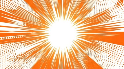 Fototapeta premium Vibrant orange comic book speed lines burst effect dynamic manga graphic background design illustration.