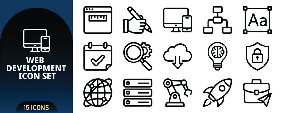 Web development icon set, modern thin line icons for web and mobile apps, vector illustration