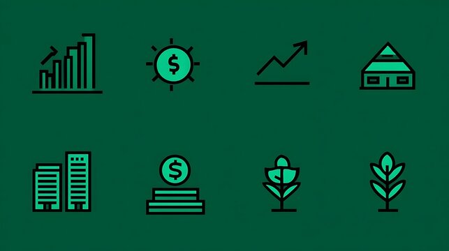 Flat for business finance and growth on a green background