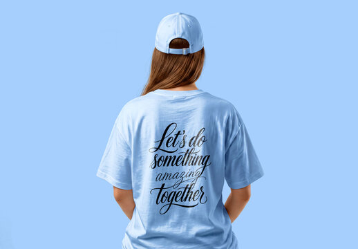 Back View T-Shirt & Cap Mockup