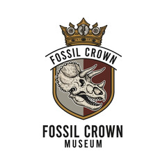 Triceratops skull with royal crown emblem for Fossil Crown Museum. © Stylee
