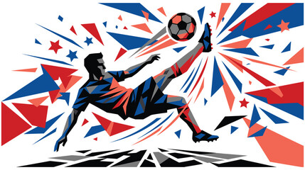 Fototapeta premium Abstract illustration of soccer player performing powerful bicycle kick.