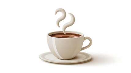 Fototapeta premium Steaming hot coffee cup, ceramic mug, saucer, brown liquid, morning drink
