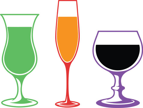  Colorful Cocktail and Wine Glasses Set - Green, Orange, Purple