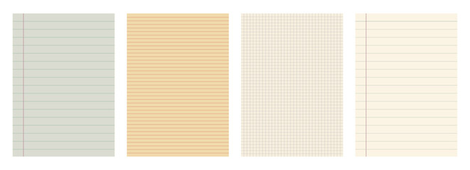 Vintage aesthetic lined and grid notebook paper texture collection, retro school stationery journal pages background vector © MD SAIDUL ISLAM