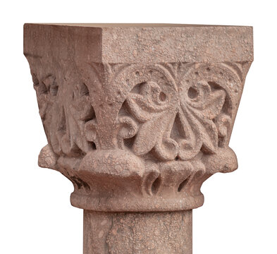 Elements of architectural decorations of buildings, columns and tops, gypsum molding, wall texture and stucco patterns. On the streets in Barcelona, public places.