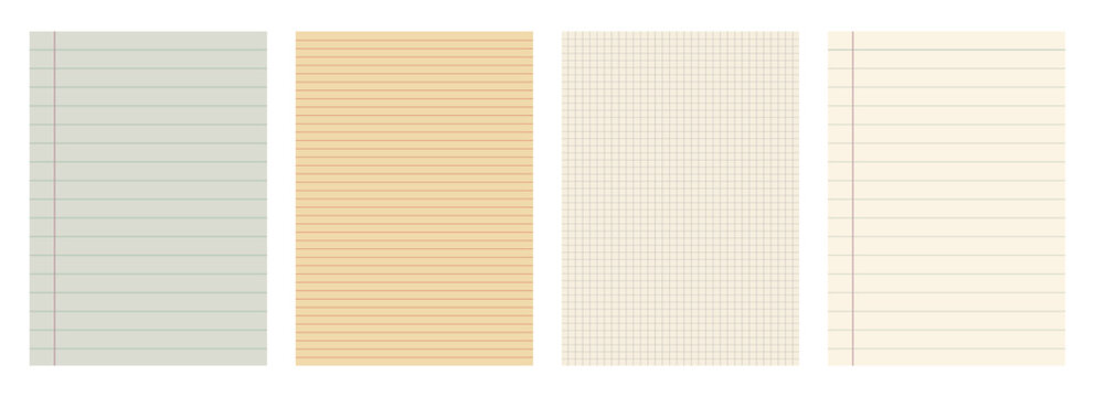 Vintage aesthetic lined and grid notebook paper texture collection, retro school stationery journal pages background vector