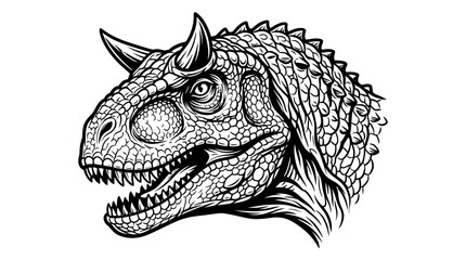 Obraz premium Carnotaurus Dinosaur Head Illustration Black and White.